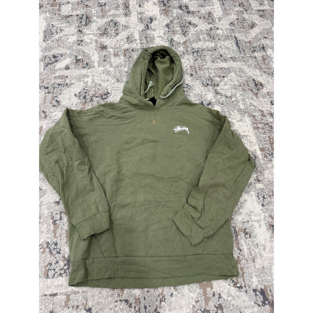 Stussy 8 Ball Graphic Pullover Hoodie Olive Green Mens Medium Streetwear